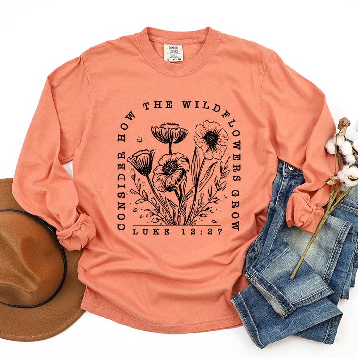 Uplifting Threads Co Wholesale - Wholesale Screen Printed T-Shirt - Women's - Wildflowers Grow | Garment Dyed Long Sleeve3