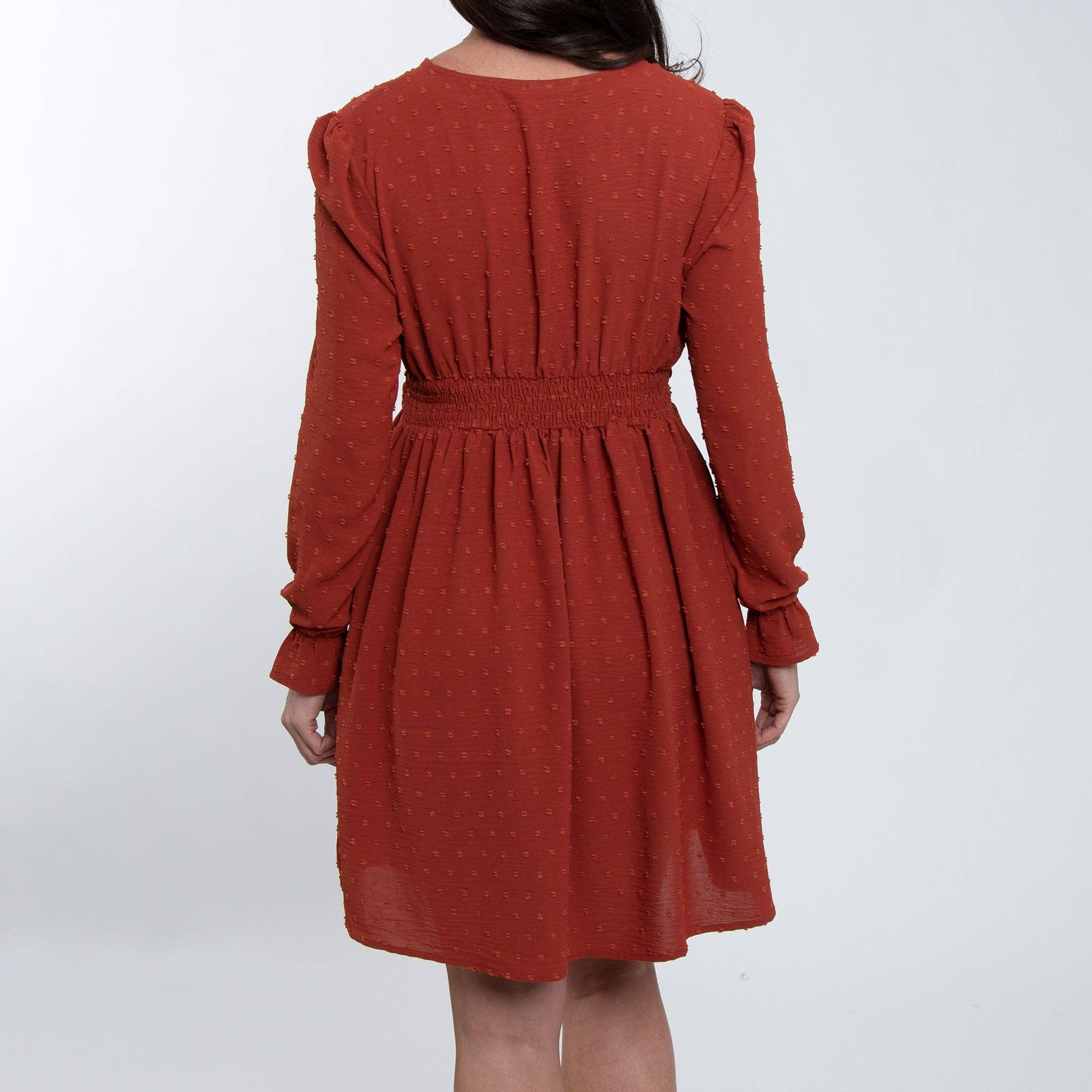 Howard's - Wholesale Dress - Women's - Hayden Swiss Dot Ruched V-Neck Dress3