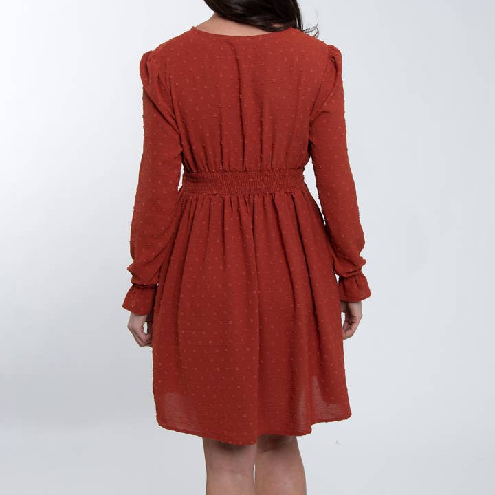 Howard's - Wholesale Dress - Women's - Hayden Swiss Dot Ruched V-Neck Dress3