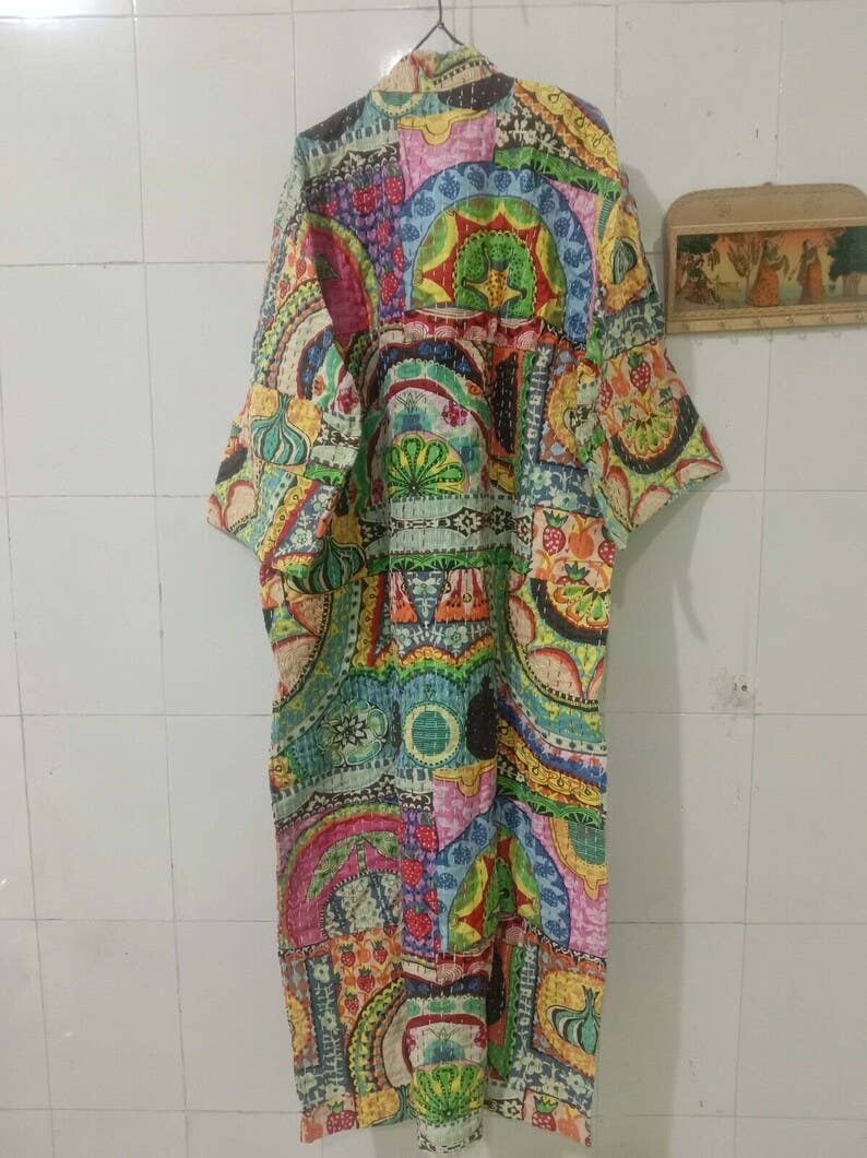 bhavnas boutique - Wholesale Robe - Women's - Long Kantha Quilted Night Wear Handmade Kantha Kimono Robe2
