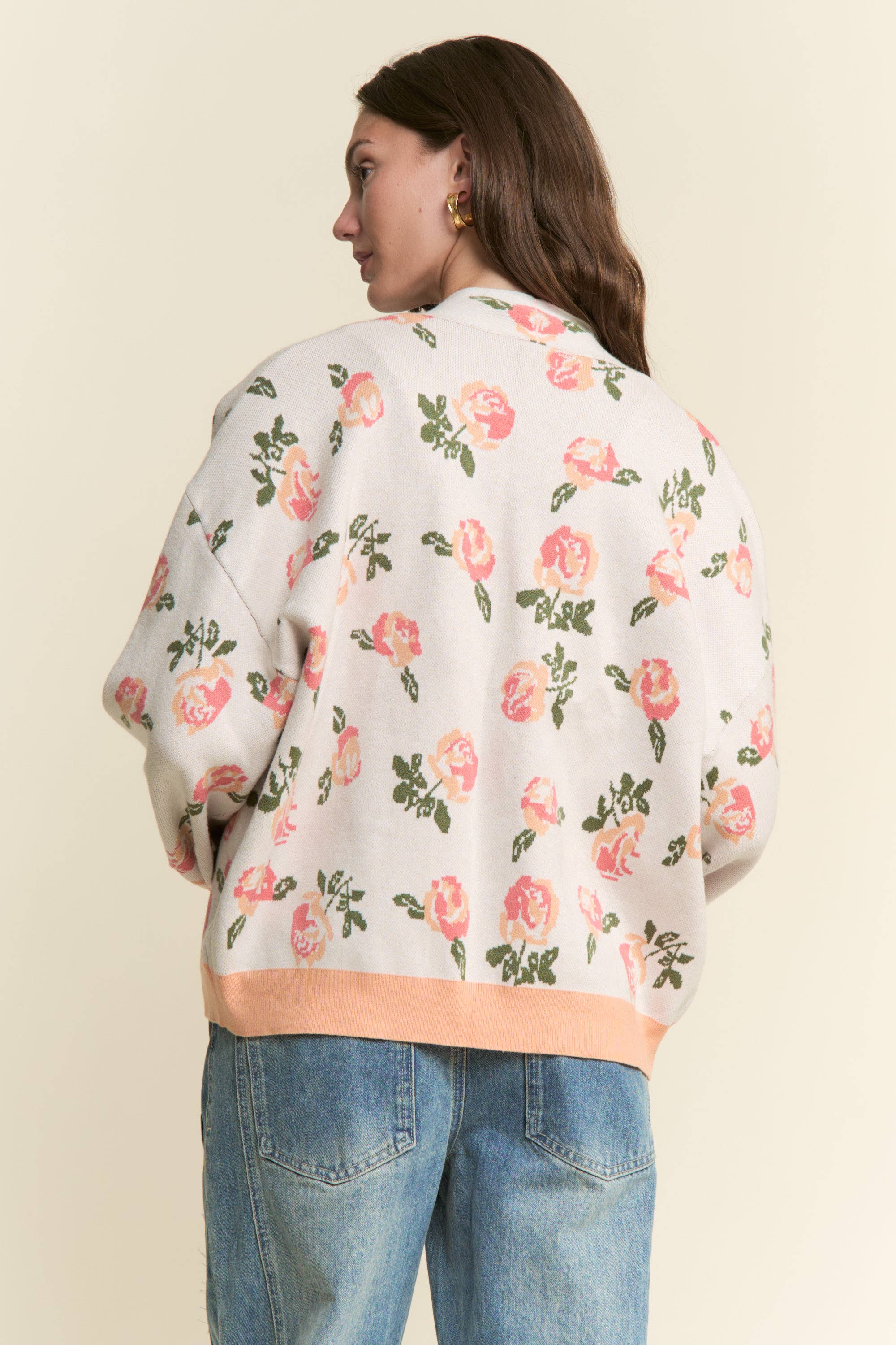 J.NNA – Cardigan - Mulher por atacado – CARDIGÃ ABERTO COM PADRÃO DE FLORES DE ROSA7