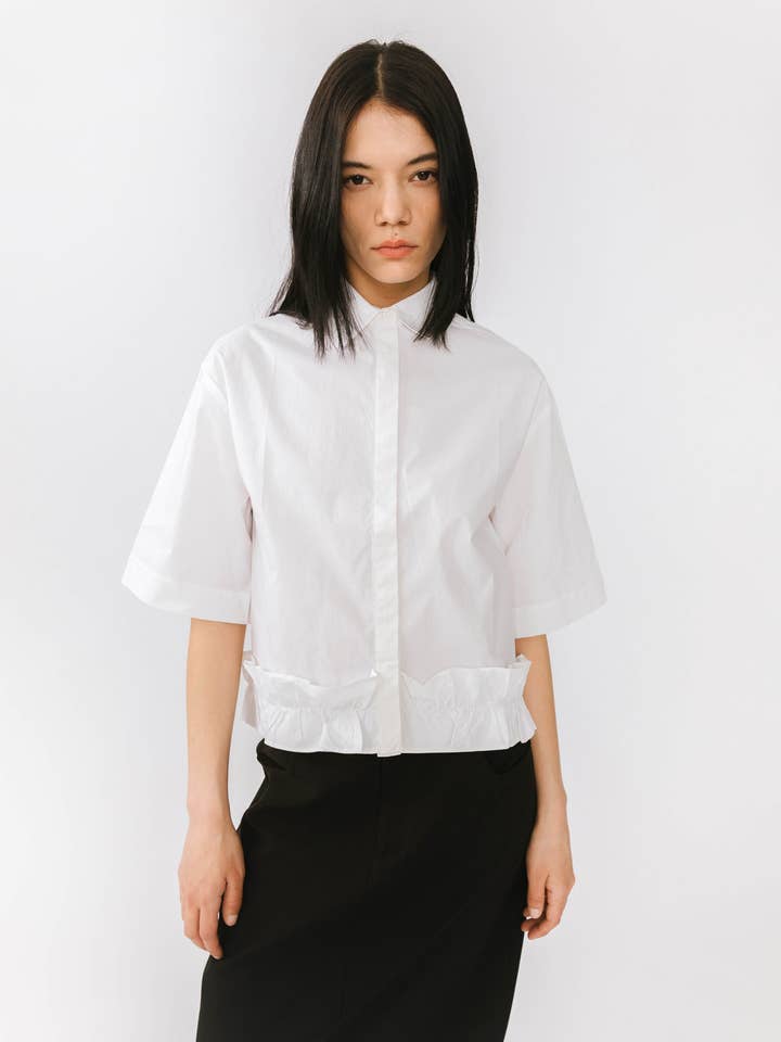 Half Sleeve Shirt with Ruffled Hem for wholesale by CUBIC
