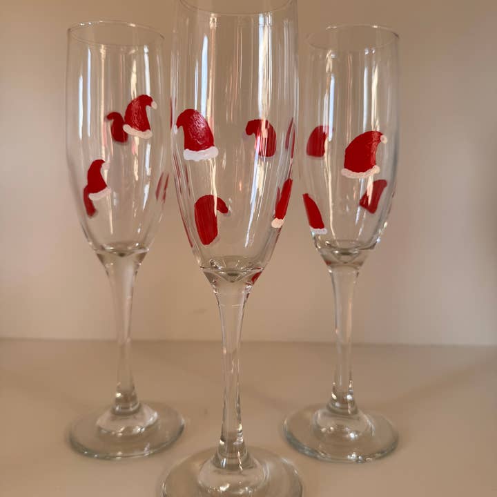 Hand Painted Glass, Co - Wholesale Wine Glass - Hand-Painted Santa Hat Glassware