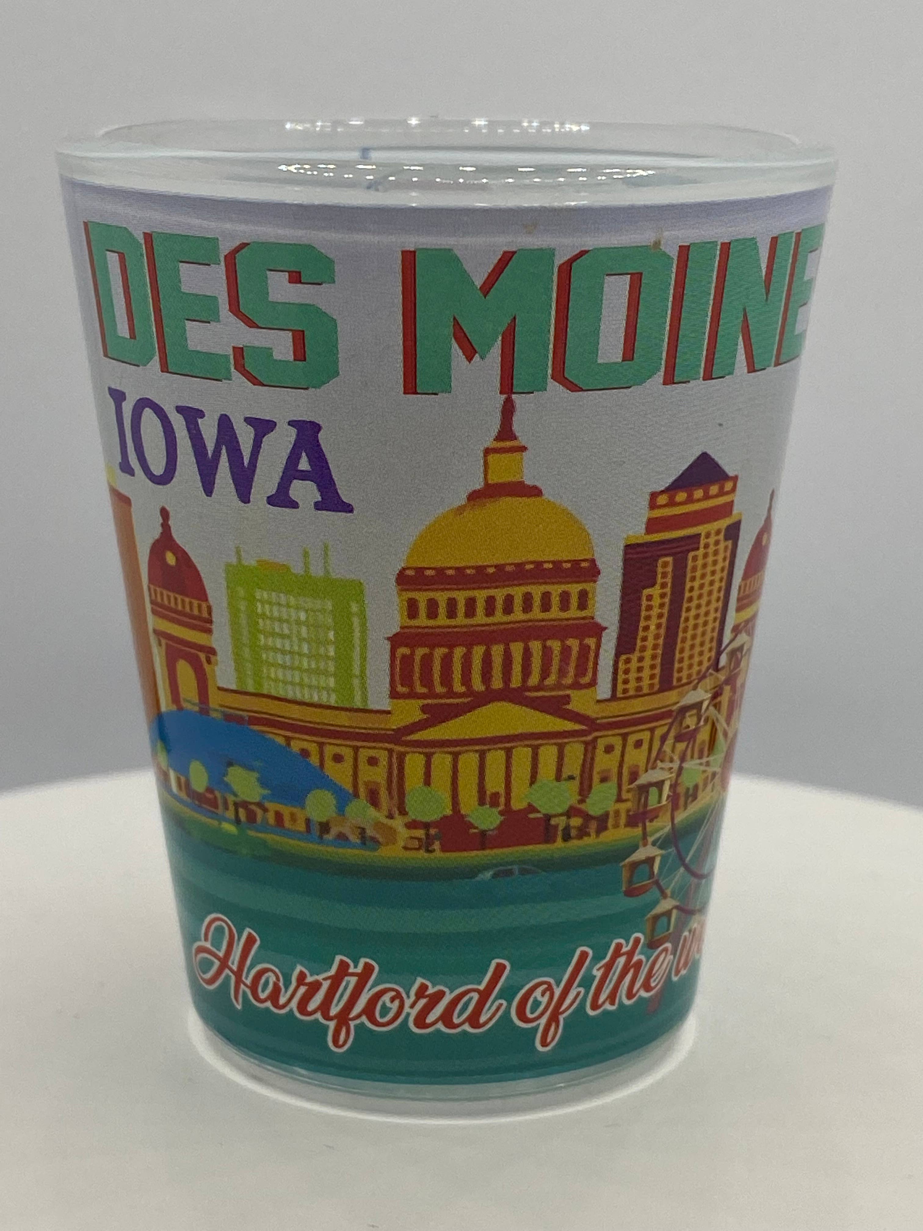 7 Star - Wholesale Shot Glass - "DES MOINES" Iowa Shot Glass 2 oz0