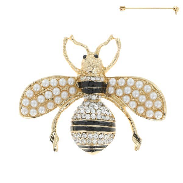 anbfashion - Venta al por mayor Broches - BROCHE DE ABEJORRO ESMALTADO CON PAVÉ DE DIAMANTES DE IMITACIÓN P73262