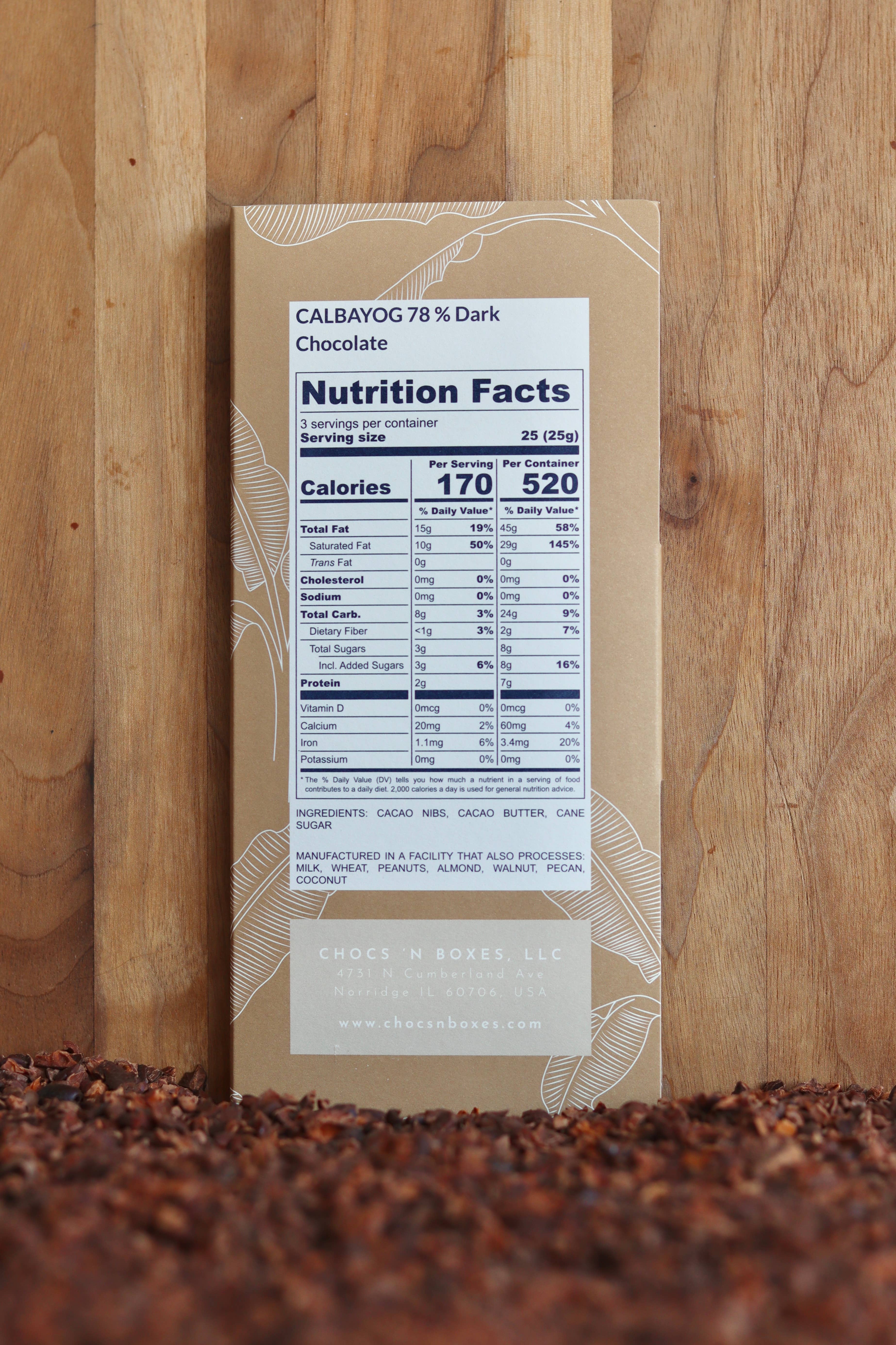 Chocs ‘N Boxes - Wholesale Chocolate Bar - 78% Dark Chocolate Bar CALBAYOG1