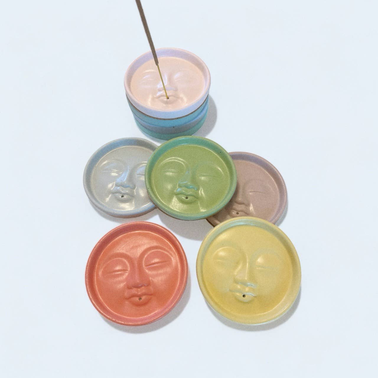 Fire and Moth Co - Wholesale Incense Holder - Colorful Concrete Moon Face Celestial Incense Holder