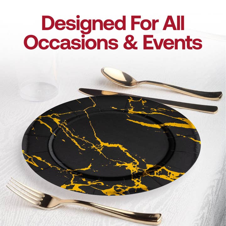 Smarty had a Party - Wholesale Disposable plate - 13" Black w/ Gold Marble Round Paper Charger Plates - 10 pcs6