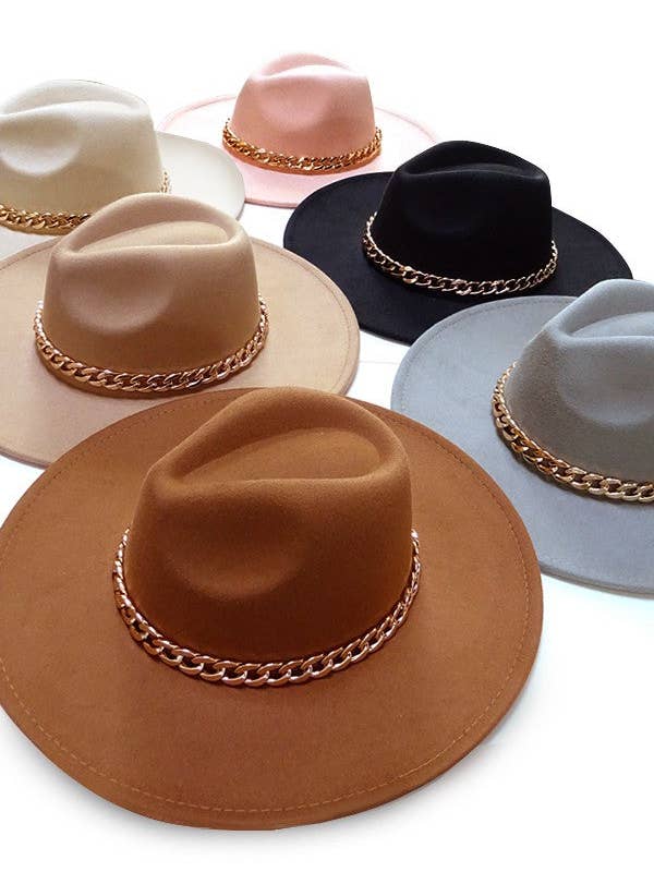 A VINTAGE PLAIN FEDORA HAT WITH GOLD CHAIN | 40HW013 for wholesale by JOSSLYN by wall to wall