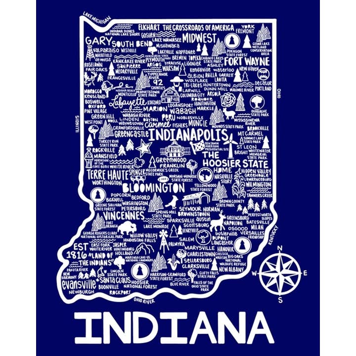 Indiana Carte Imprimé Bleu pour la vente par Whereabouts Shop