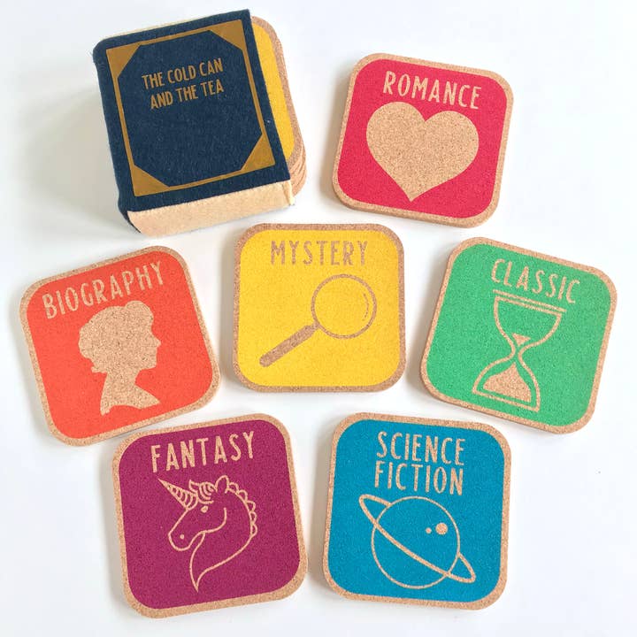 Dirtsa Studio - Wholesale Coasters - Library Genre Coasters with Book Case - Set of 6