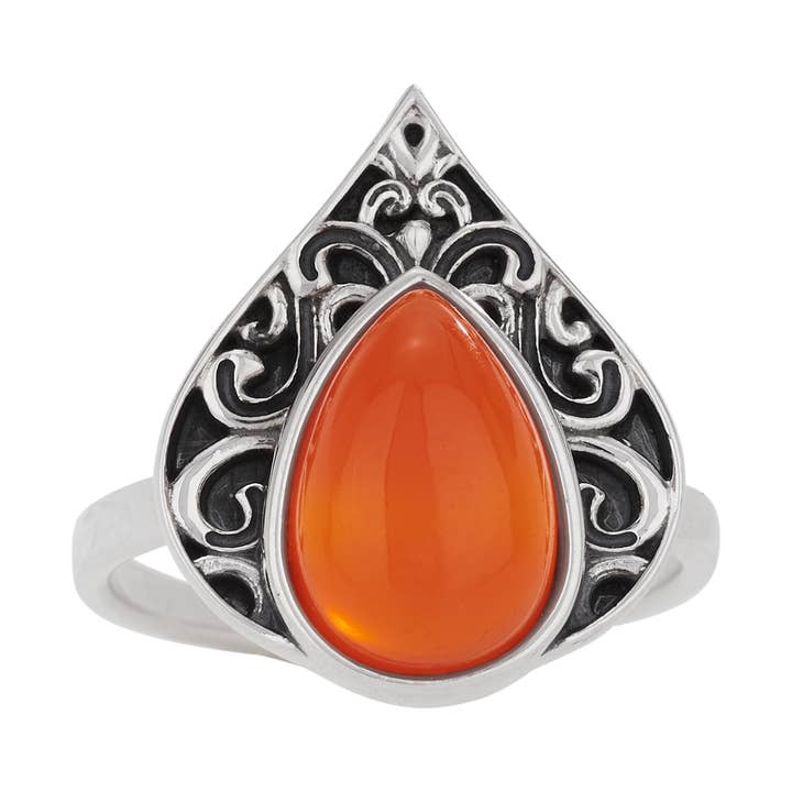 Bague Campfire Flame en argent sterling et cornaline pour la vente par Tiger Mountain Jewelry