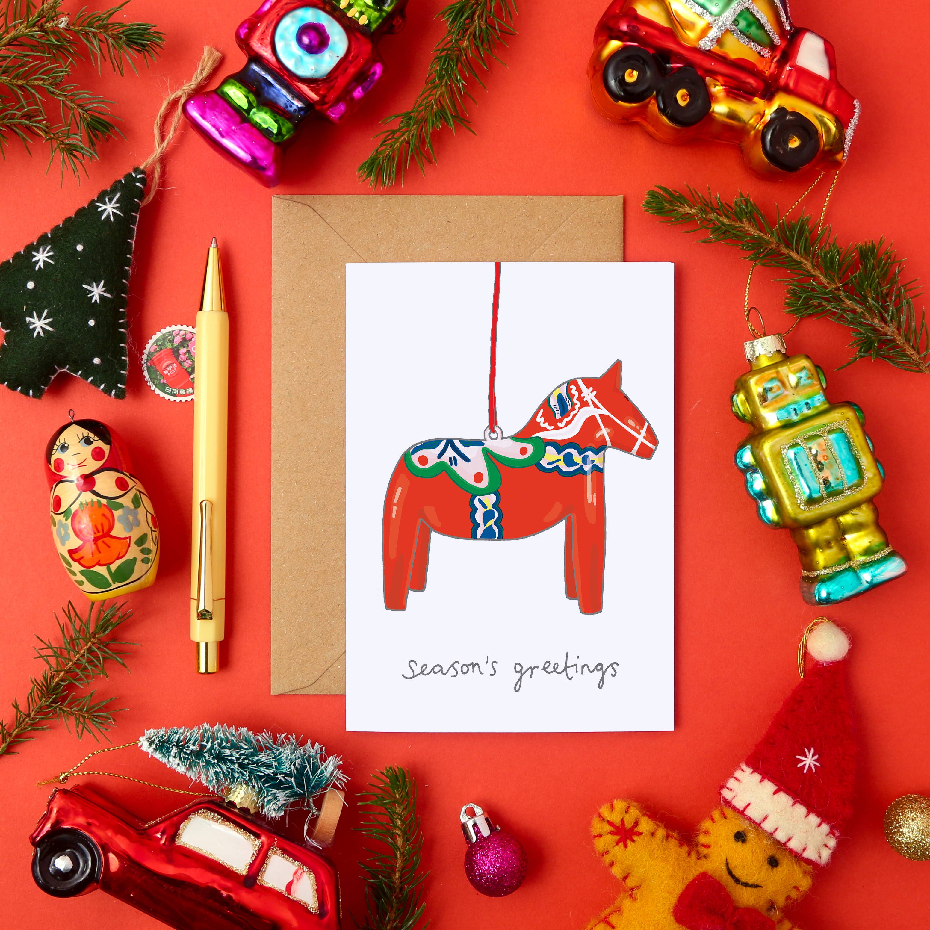You've Got Pen On Your Face - Wholesale Christmas Card - Dala Horse Kitsch Christmas Greeting Card | Nordic Card1