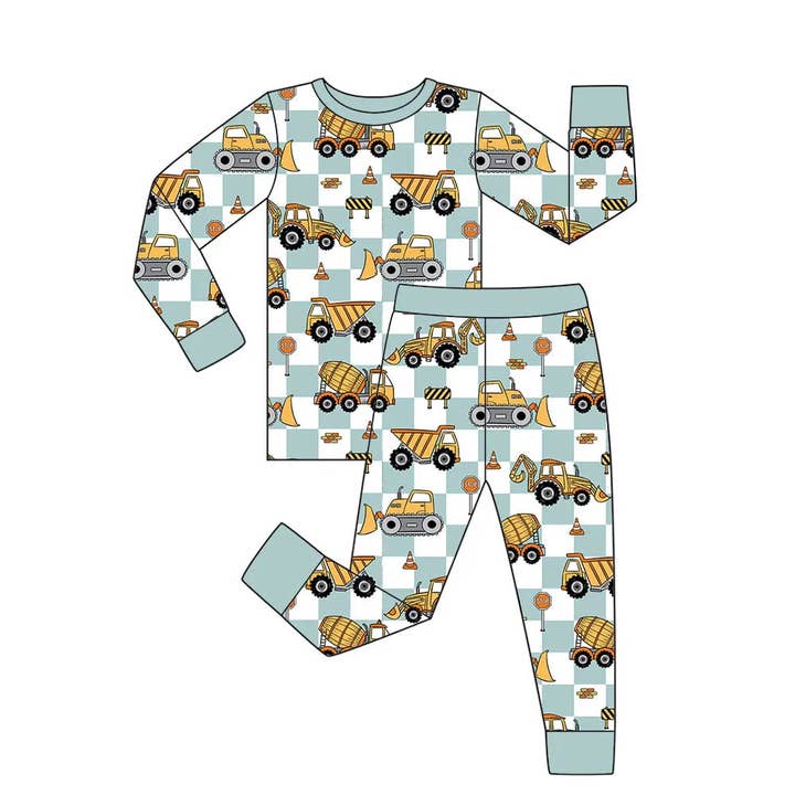 Checkered Dump Trucks | Two-Piece Long Sleeve Pajama Set for wholesale by KB Collections
