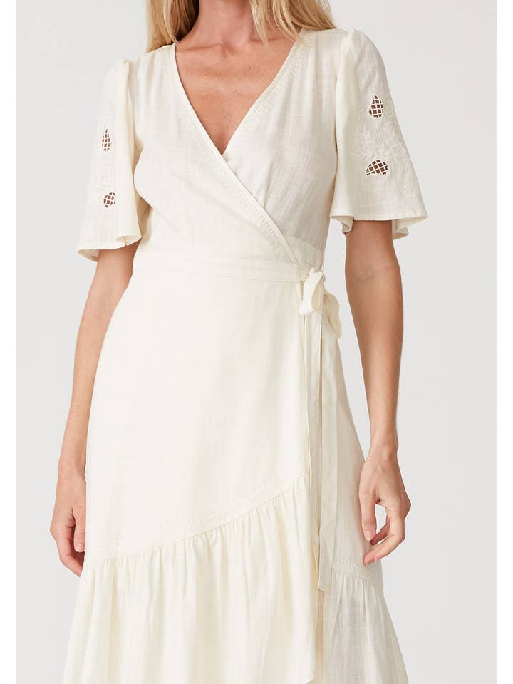 Lovestitch - Wholesale Dress - Women's - Cutout Embroidered Short Sleeve Midi Wrap Dress8
