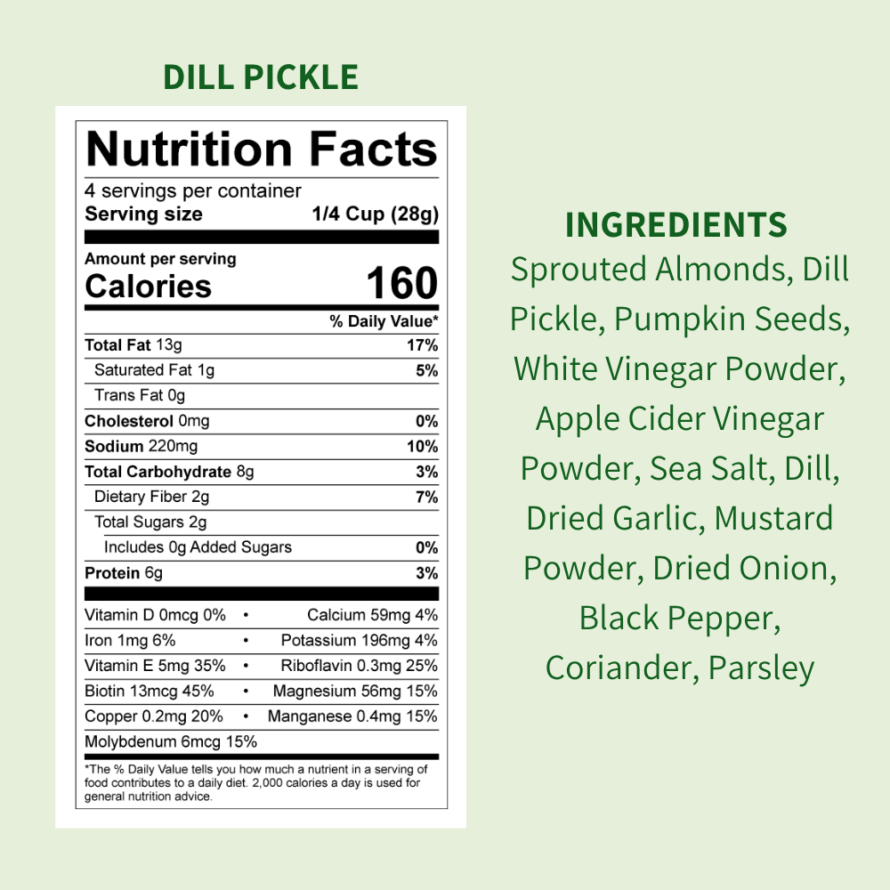 Daily Crunch - Wholesale Nuts - Dill Pickle + Pepitas Sprouted Almonds, 4oz Pantry Bag2