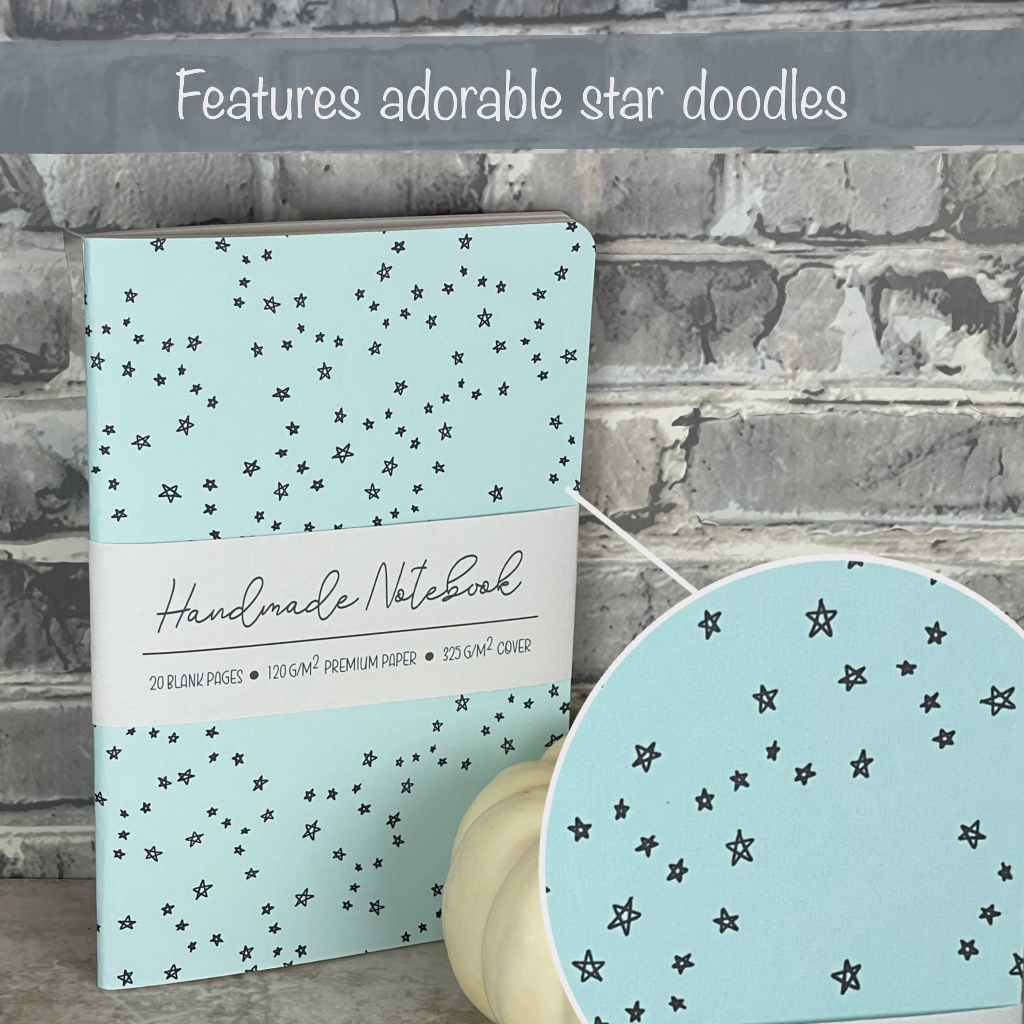 Art by Erica H & Rebel Stitchers - Wholesale Notebook - Handmade Saddle Bound Notebook - Doodle Stars - A5ish3