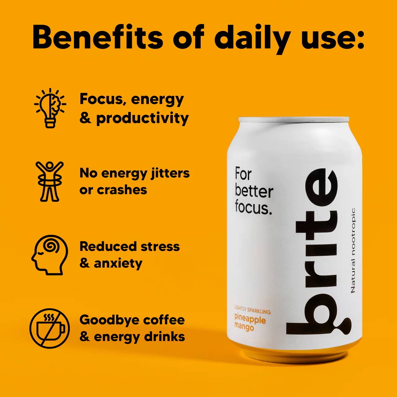 Brite - Wholesale Sports/Energy Drink - Brite Pineapple Mango. Natural FOCUS + ENERGY2