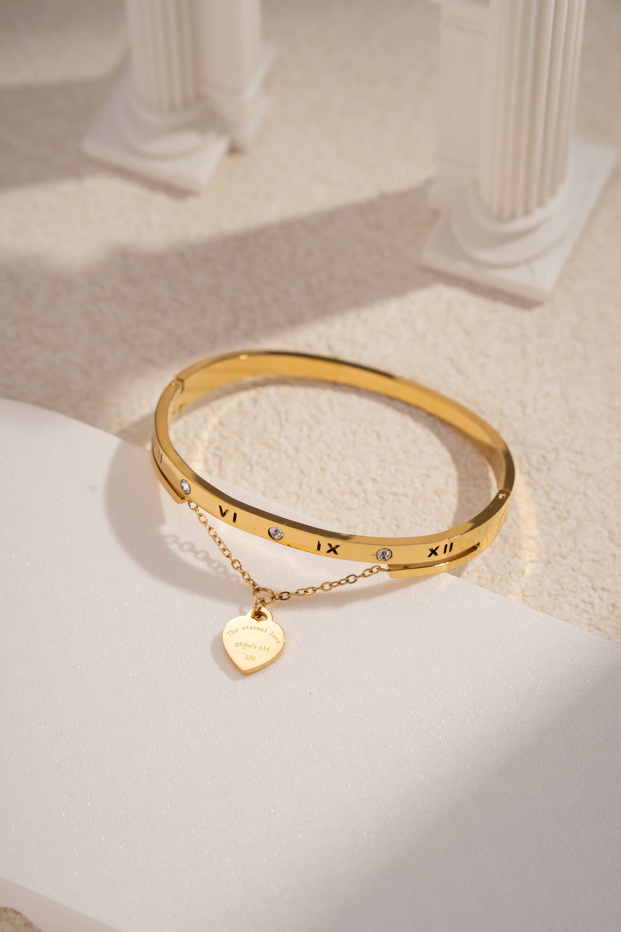 COSMOS - Wholesale Bangle Bracelet - Stainless Steel Bangle Bracelet with Heart Pendant Charm2