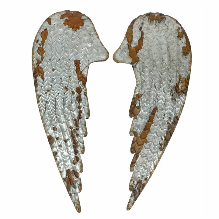Zeckos - Wholesale Wall Accent - Set of 2 Galvanized Metal Angel Wings Wall Decor