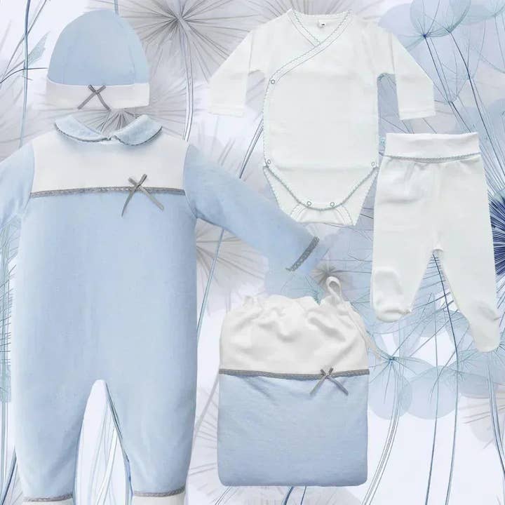 Première Tenue Mini Bébé Mimo Bleu pour la vente par Pim-Pam-Pum