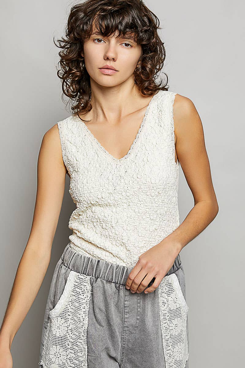 Pol Clothing - Vente Haut en maille – femme - Haut en maille sans manches à encolure en V avec bordure en dentelle5