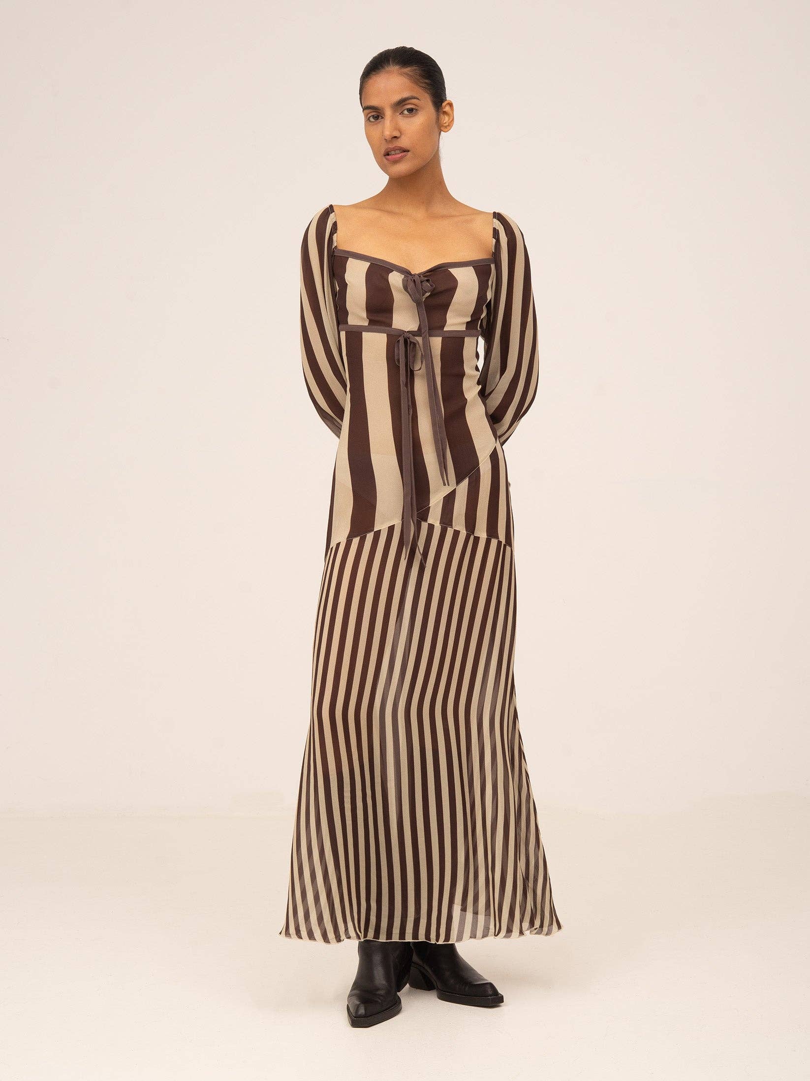 CARMEN SAYS - Wholesale Dress - Women's - Vestido a rayas marrón de jengibre5