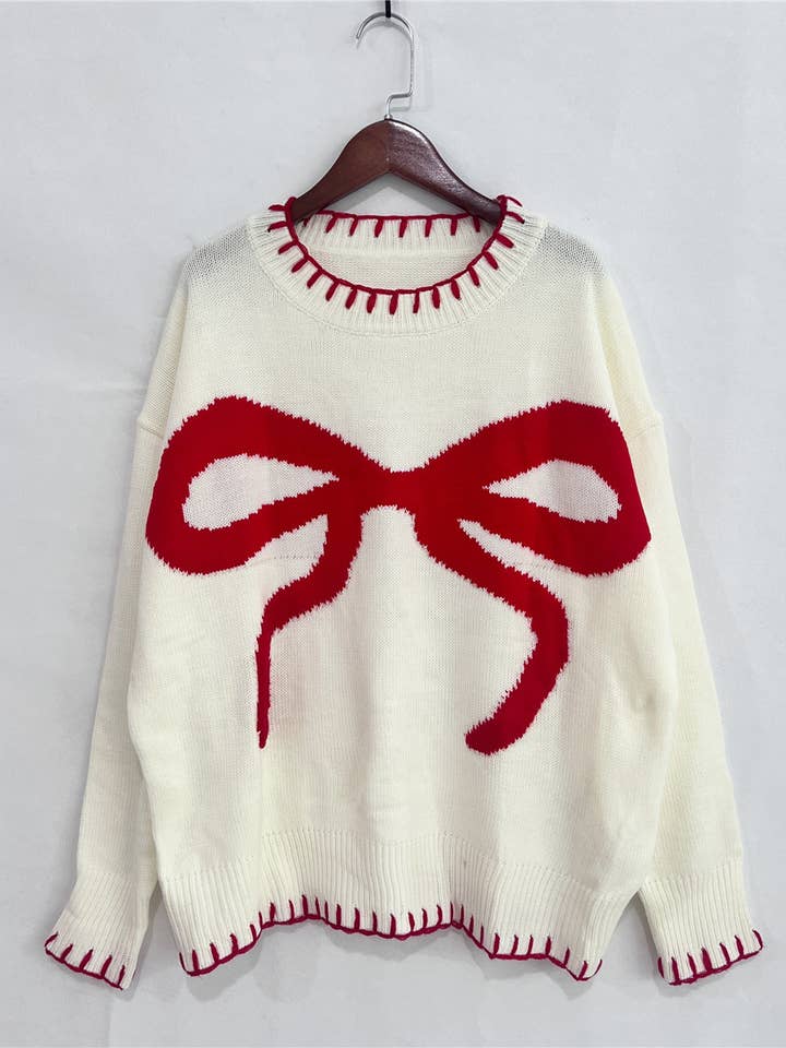 Little Trendy - Wholesale Knit Sweater - Women's - Valentine‘s day sweet Bow jacquard sweater