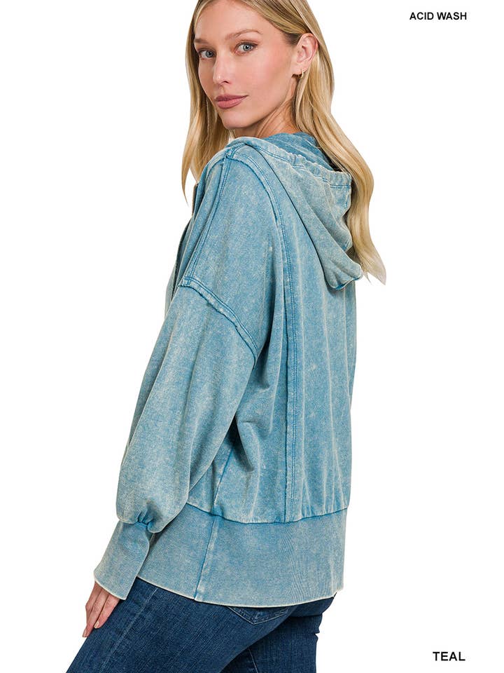 Vanilla Monkey – wholesale Hoodie - Dam – Acid Washed French Terry Huvtröja med dragkedja W Fickor1