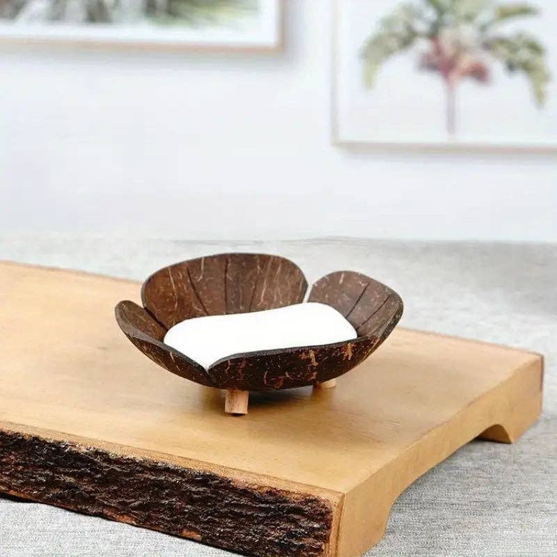 Huis Van Merken - Wholesale Bath Soap Dish - 1pc Hexagonal Wooden Soap Dish Coconut Shell Inspired Design0