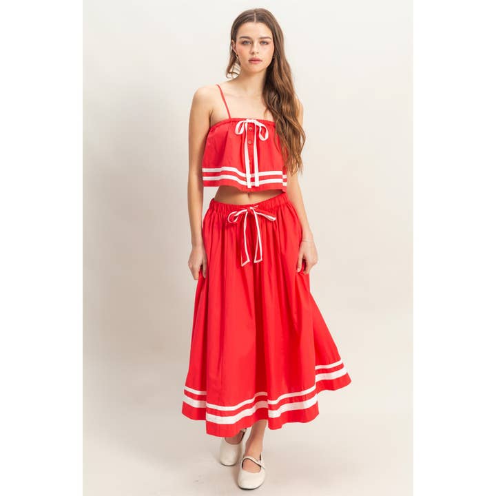 HYFVE - Wholesale Top & Skirt Set - Women's - HF25E478-SET-Contrast Detail Top And Midi Skirt Set