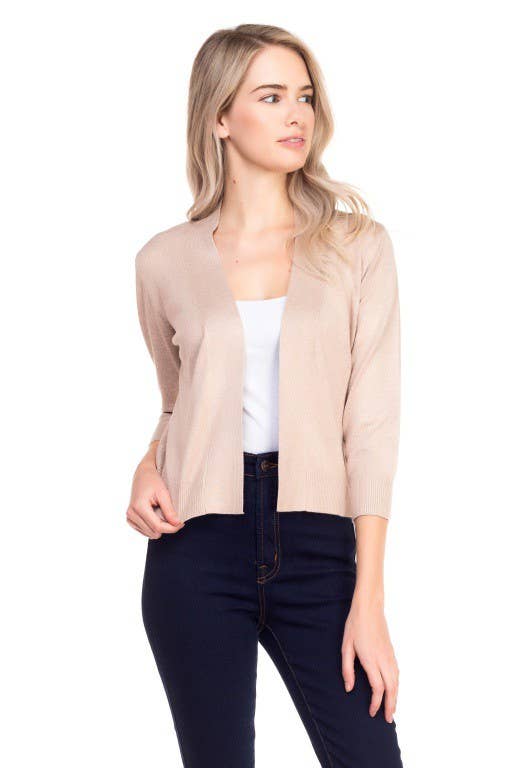 Newself Collection - Vente Cardigan – femme - Cardigan basique manches 3/4 ouvert devant léger10