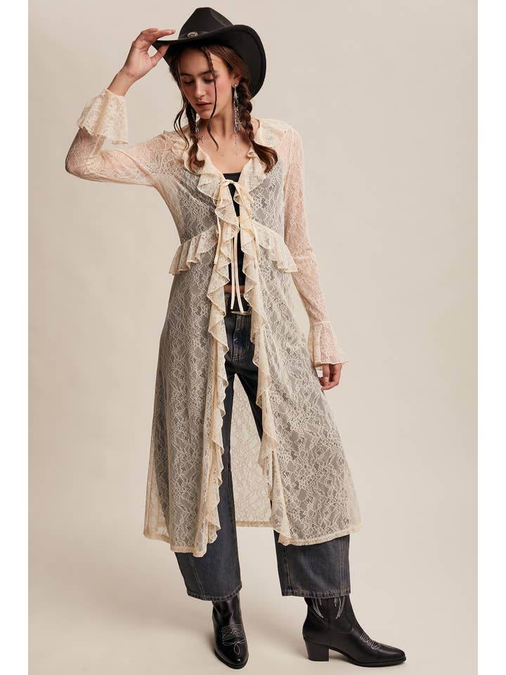 Listicle – wholesale Kimono - Dam – Ren Dammspets Med Spetsvolanger LJ02591