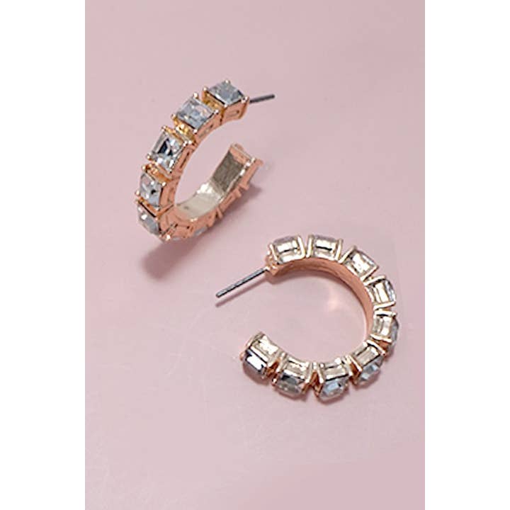 GOLD RHINESTONE STATION HOOP EARRINGS | 80E5380 for wholesale on Faire
