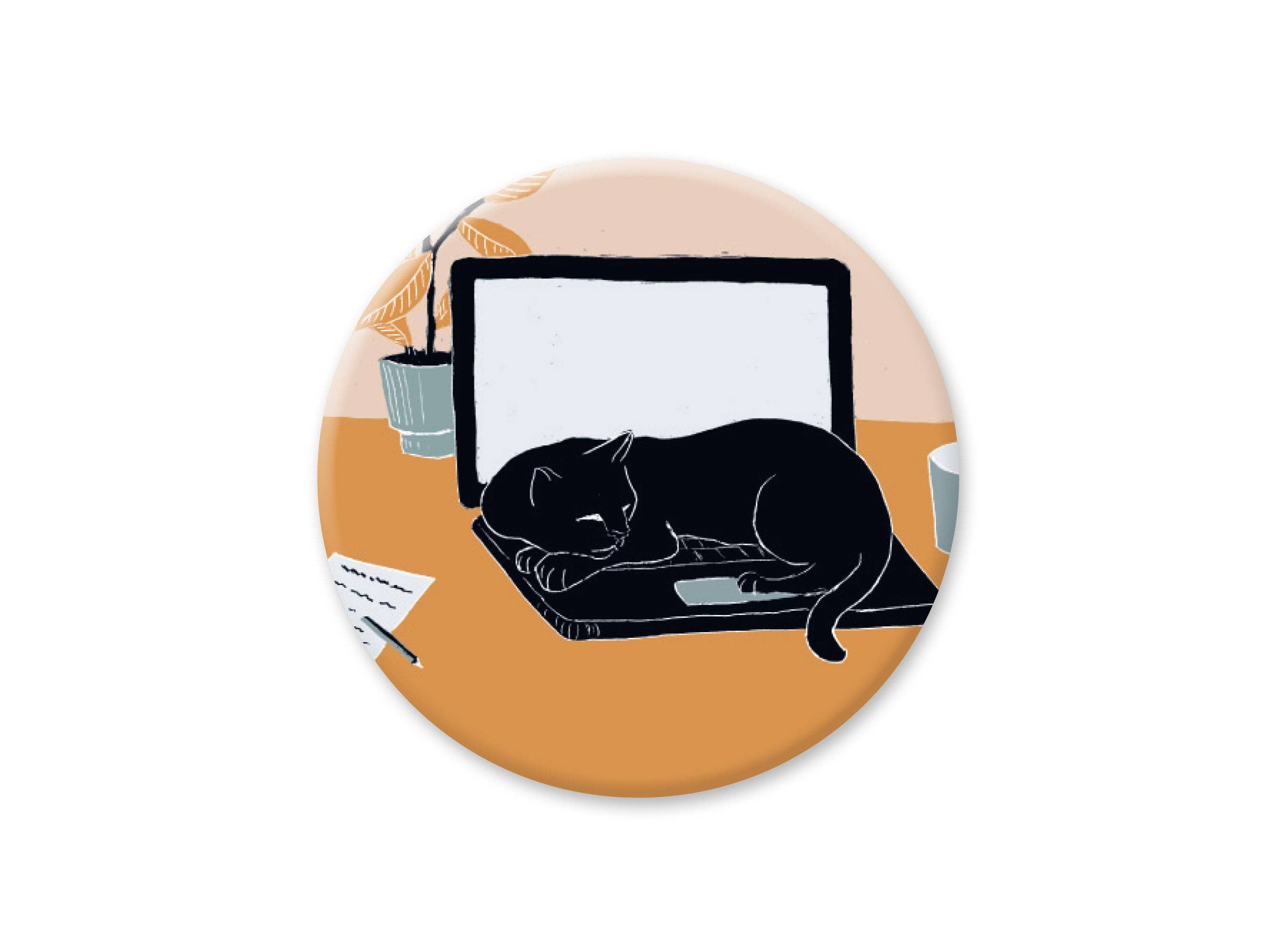 Katja Rub - Wholesale Magnet - Round Magnet Cat & Laptop