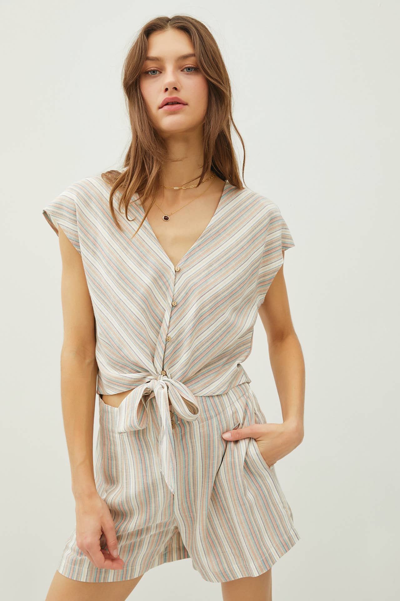 Be Cool - Wholesale Blouse - Women's - V-NECKLINE CAP SLEEVE TIE FRONT BLOUSE0