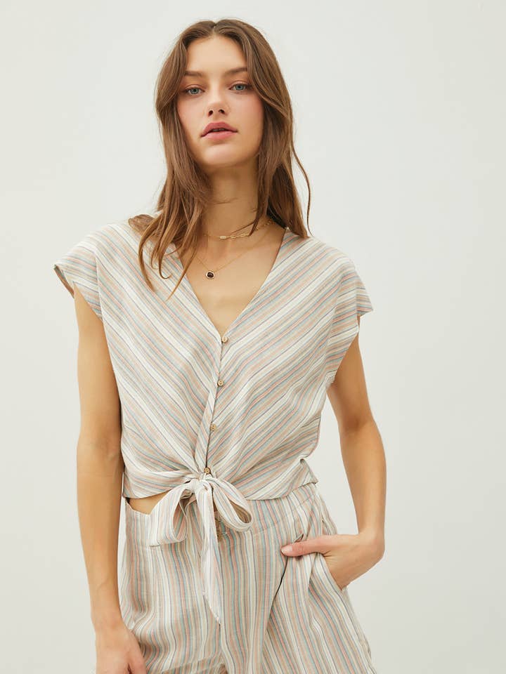 Be Cool - Wholesale Blouse - Women's - V-NECKLINE CAP SLEEVE TIE FRONT BLOUSE0