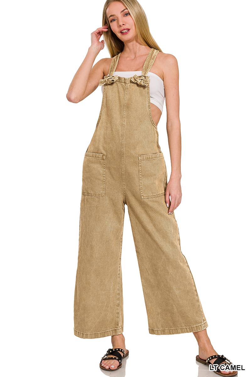 42POPS – wholesale Overalls – Women's – ",..._ Washed Knot Strap Pockets Jumpsuit14