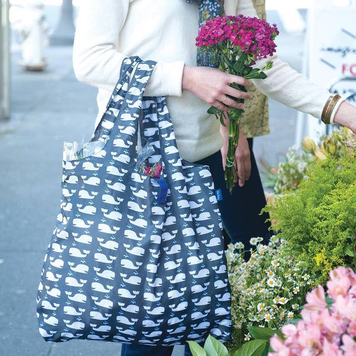 rockflowerpaper - Wholesale Grocery/Shopping Bag - WHALES GREY blu Bag Reusable Shopper Tote