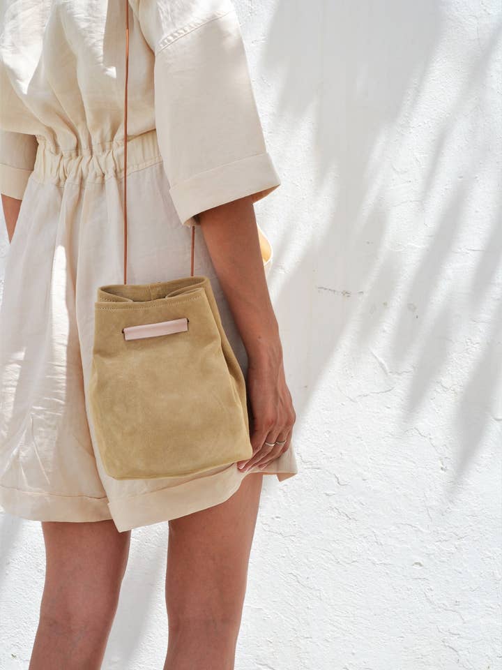 Ioli soft bucket bag in beige for wholesale by ANA KOUTSI