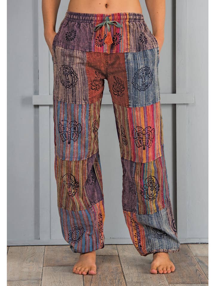 Namaste - Wholesale Pants – Women's - Stonewashed Cotton Patchwork Harem Trouser