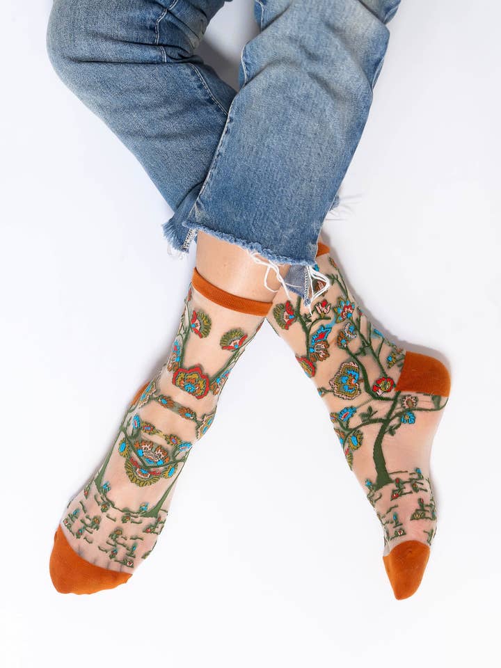 Tree of Life Sheer Crew Sock for wholesale by Sock Candy
