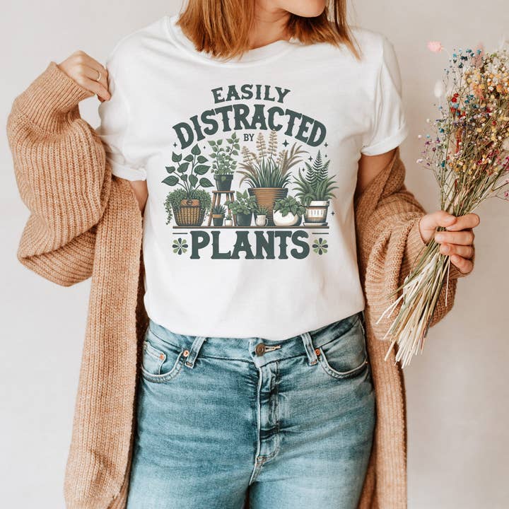 Easily Distracted By Plants Graphic Tees Botanical Women's for wholesale by Amy Anne Apparel Inc