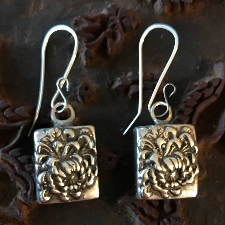 Square Mum Kiku Earrings for wholesale by Hi Octane | SilverBotanica