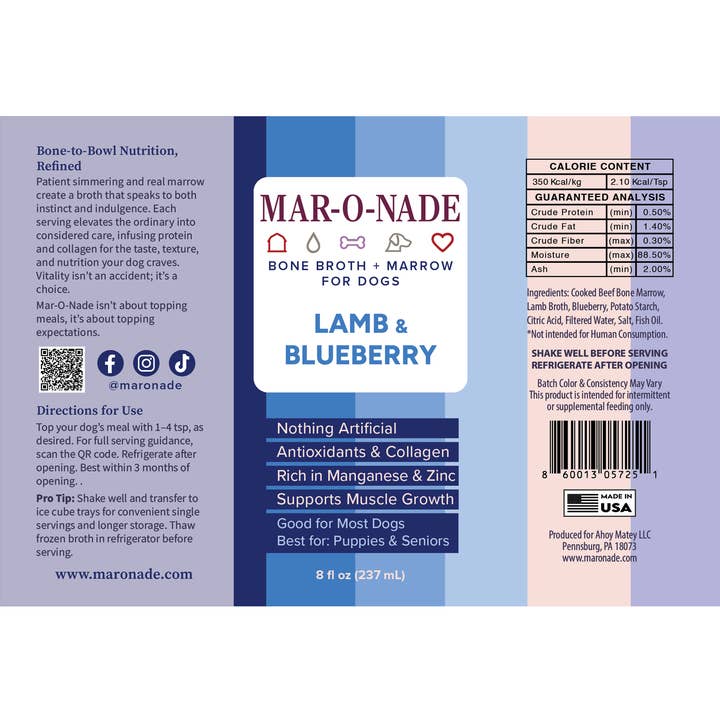 Mar-O-Nade - Wholesale Pet Food - Dog - Lamb & Blueberry Bone Broth + Marrow for Dogs6