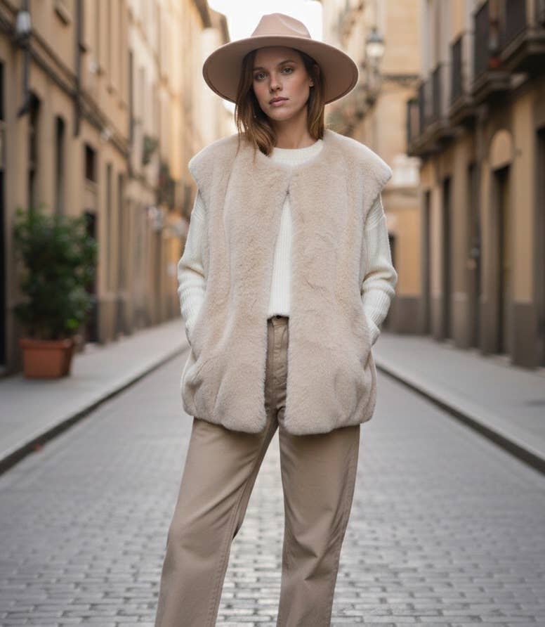 MOOYA - Wholesale Outerwear Vest - Women's - Oversized sleeveless faux fur vest - DD0055