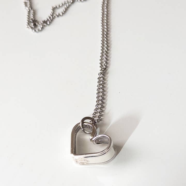Girl Ran Away With the Spoon - Wholesale Pendant/Charm Necklace - Bent Heart Silverware Necklace3