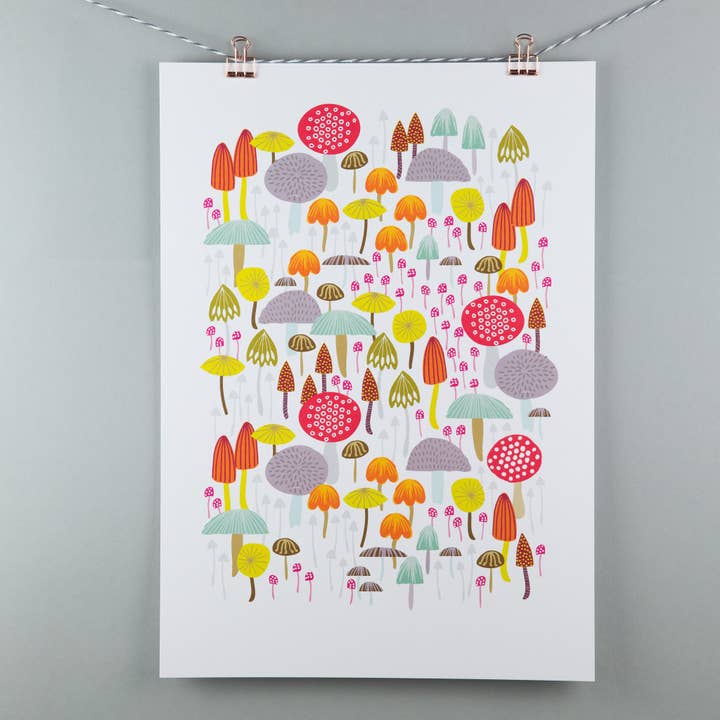 A3 art print - toadstools & magic mushrooms for wholesale by Maggie Magoo Designs