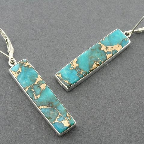 Rectangular drop earring - bronzed turquoise for wholesale by Makers & Providers