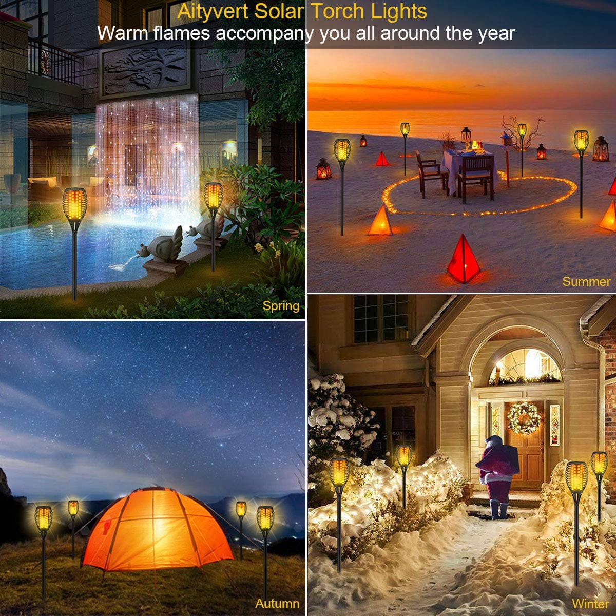 OutdoorSolarOutlet – wholesale Outdoor/lawn light – 4-Pack Solar Flickering Flames Torch Lights Outdoor Dusk to Dawn Auto On/Off 43 Inch5